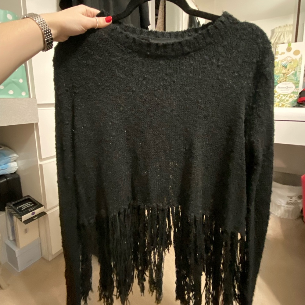 NWT Black Fringe Sweater